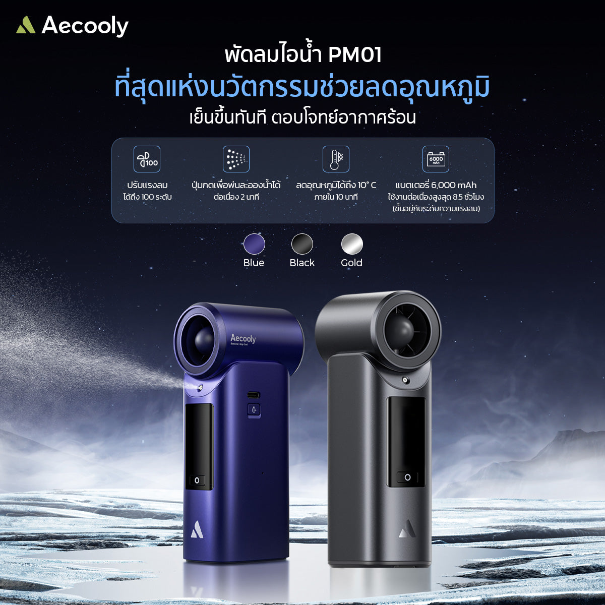 [NEW] Aecooly Cold Air Pro 6000mAh Handheld Cooling Mist Fan – Powerful Airflow, LED Display, Model PM01