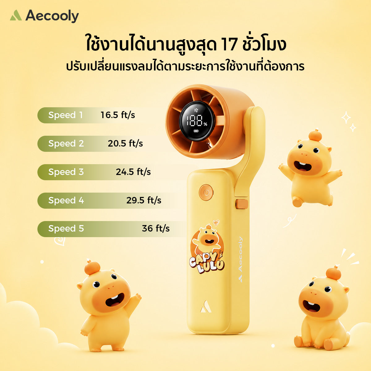 [NEW] Aecooly CapyLulu Air Gimbal Edition Portable Handheld Fan – 3500mAh Rechargeable Battery, Compact & Easy to Carry