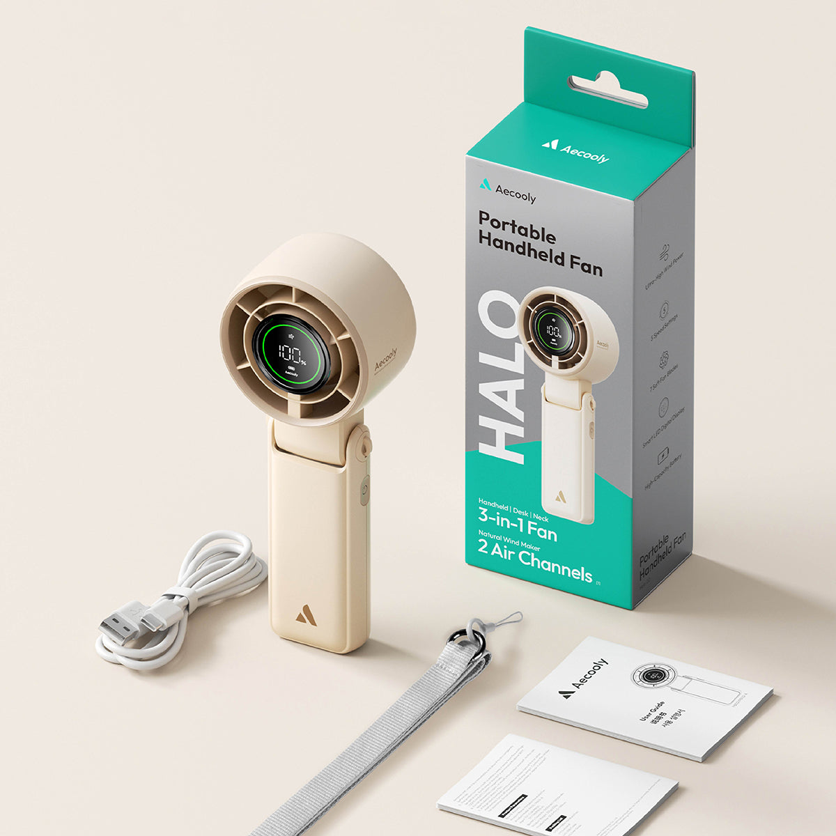 Aecooly Halo 02 Handheld Fan-3600mAh / 5000mAh, Low Noise.(Model PB02/PB02-A)