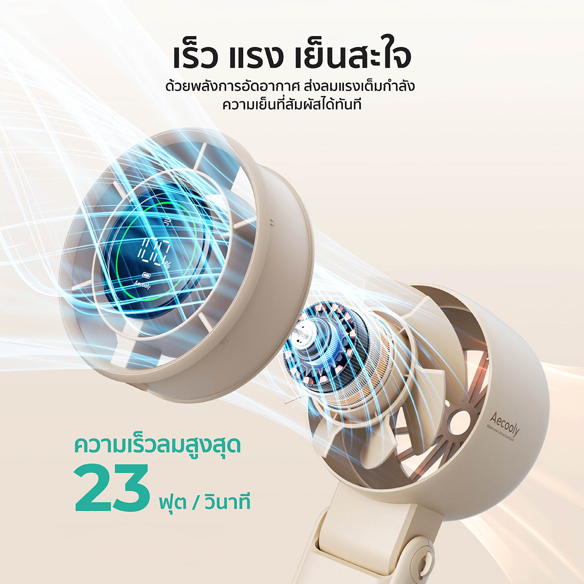 Aecooly Halo 02 Handheld Fan-3600mAh / 5000mAh, Low Noise.(Model PB02/PB02-A)