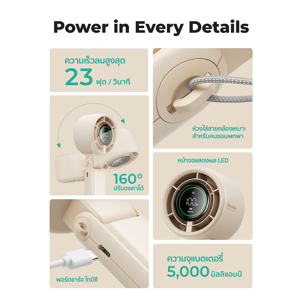 Aecooly Halo 02 Handheld Fan-3600mAh / 5000mAh, Low Noise.(Model PB02/PB02-A)