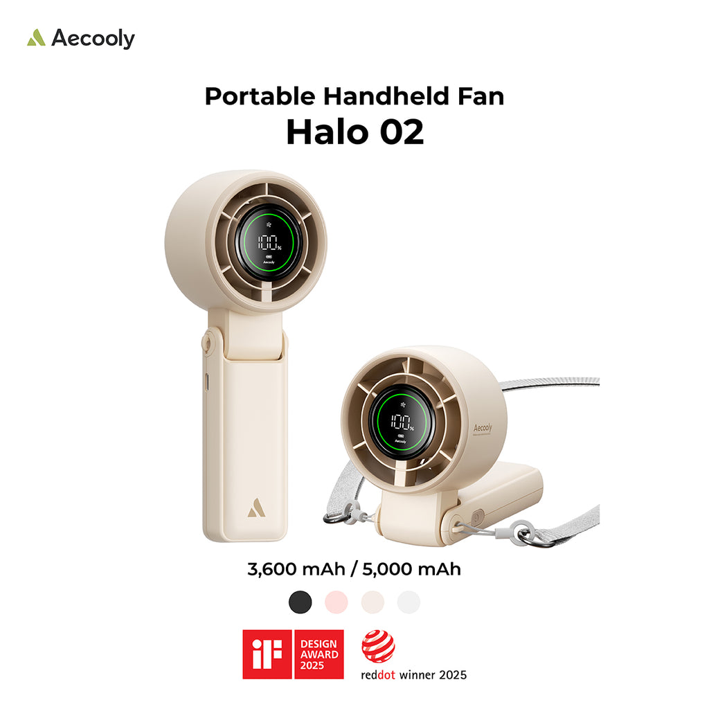 Aecooly Halo 02 Handheld Fan-3600mAh / 5000mAh, Low Noise.(Model PB02/PB02-A)