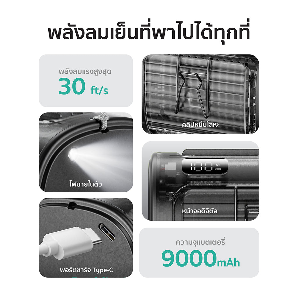 Aecooly Waist Clip Fan, Portable Fan-6000mAh/9000mAh.(Model UH01/UH01-A)